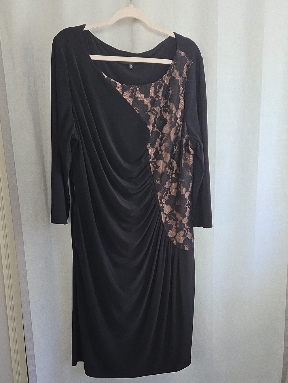 Nine West Black Lace Overlay Asymmetrical Ruched Cocktail Dress Plus 2X 20W